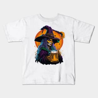 Halloween Witch With A Beer Mug Kids T-Shirt